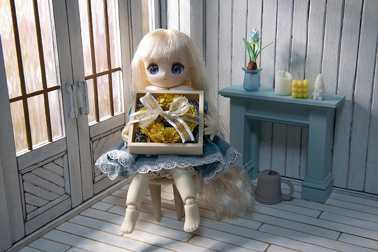 ひまわりリースと小さなマントルピース*サックスブルー*