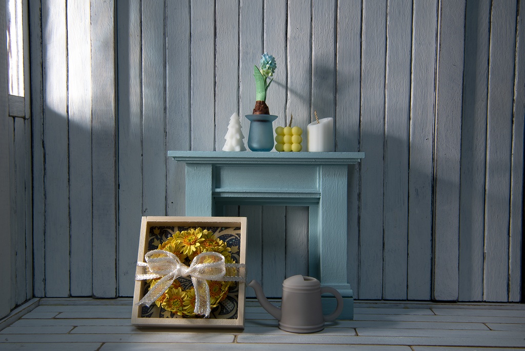 ひまわりリースと小さなマントルピース*サックスブルー*
