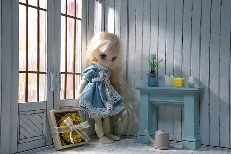 ひまわりリースと小さなマントルピース*サックスブルー*