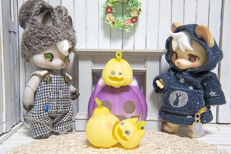 ハロウィン☆のキラキラおめめのカボチャセット*レモン色*