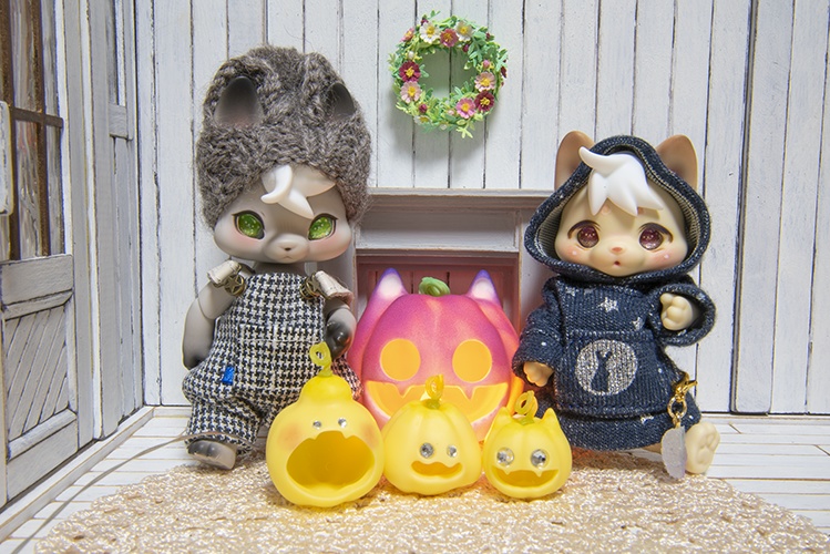ハロウィン☆のキラキラおめめのカボチャセット＊レモン色＊