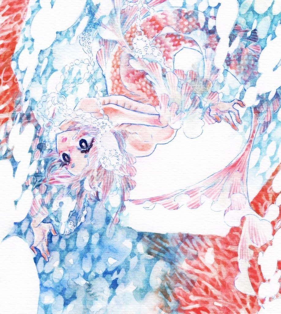 【水彩原画】海のしろがね