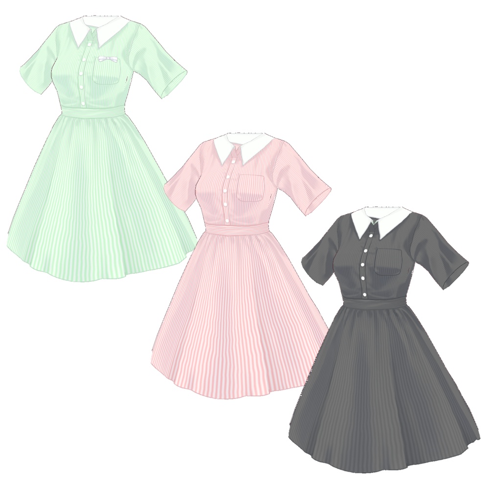 【無料有】ストライプワンピース【 #VRoid 衣装】