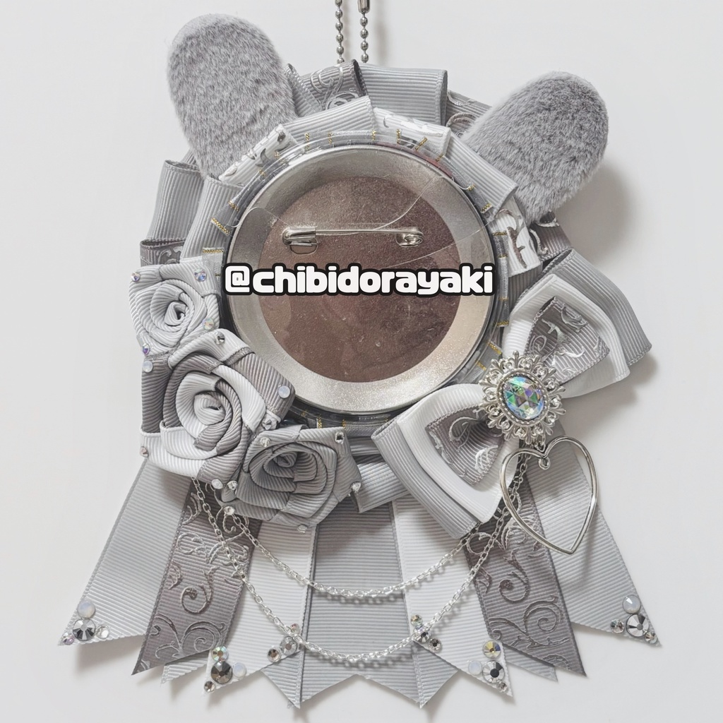 缶バッジ用ロゼット ロゼット オーダー オーダーロゼット 痛ロゼット ロゼットオーダー グレー シルバー ウサ耳 薔薇