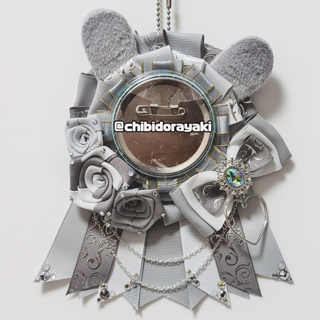 缶バッジ用ロゼット ロゼット オーダー オーダーロゼット 痛ロゼット ロゼットオーダー グレー シルバー ウサ耳 薔薇