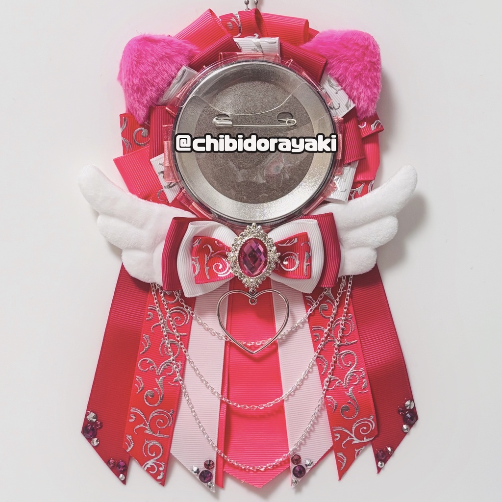 缶バッジ用ロゼット ロゼット オーダー オーダーロゼット 痛ロゼット ロゼットオーダー ピンク 白 シルバー ネコ耳