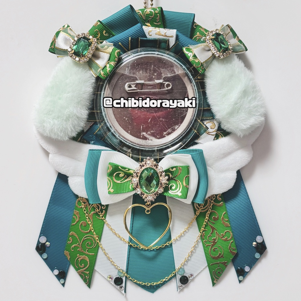 缶バッジ用ロゼット ロゼット オーダー オーダーロゼット 痛ロゼット ロゼットオーダー 緑 グリーン 白 ゴールド たれ耳