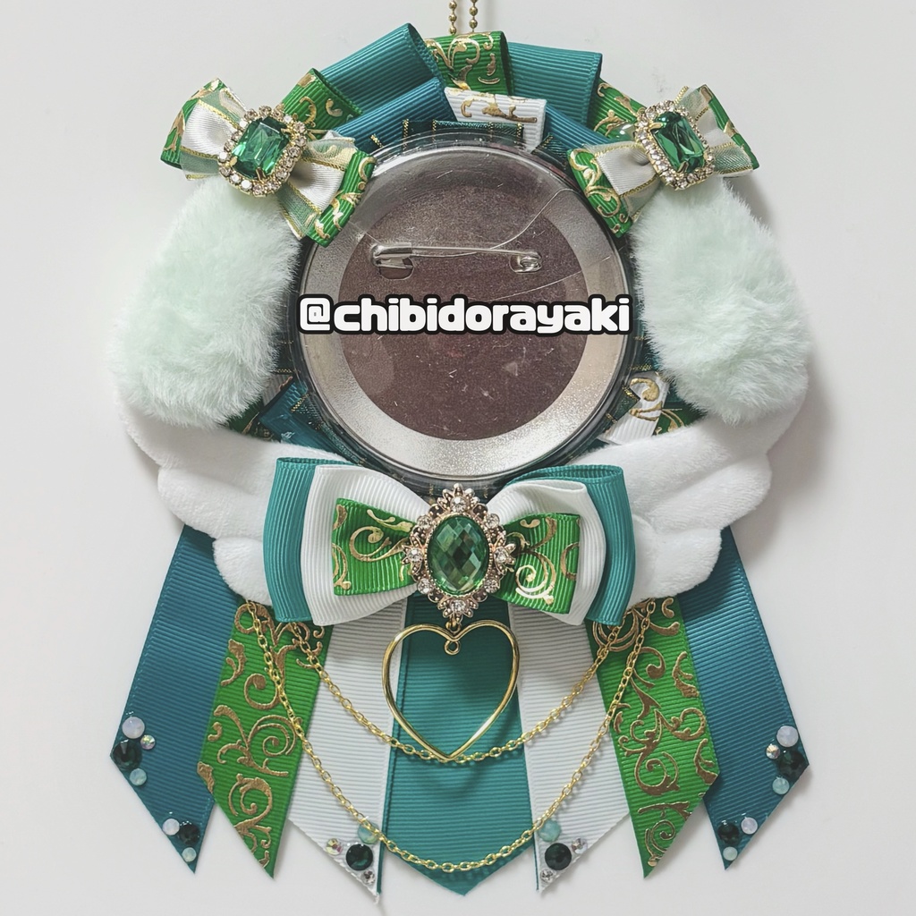 缶バッジ用ロゼット ロゼット オーダー オーダーロゼット 痛ロゼット ロゼットオーダー 緑 グリーン 白 ゴールド たれ耳