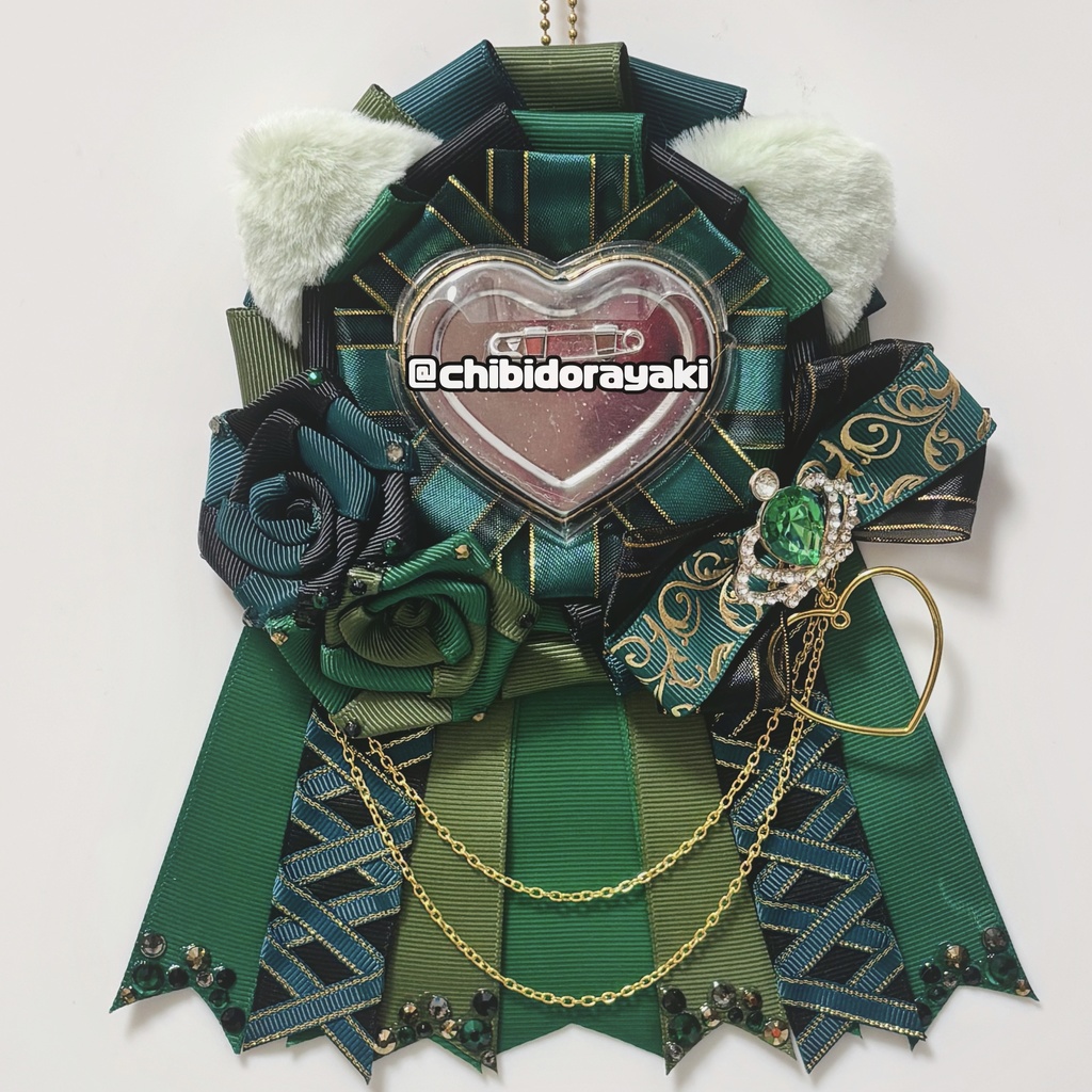 缶バッジ用ロゼット ロゼット オーダー オーダーロゼット 痛ロゼット ロゼットオーダー 緑 グリーン 黒 ゴールド ネコ耳 薔薇