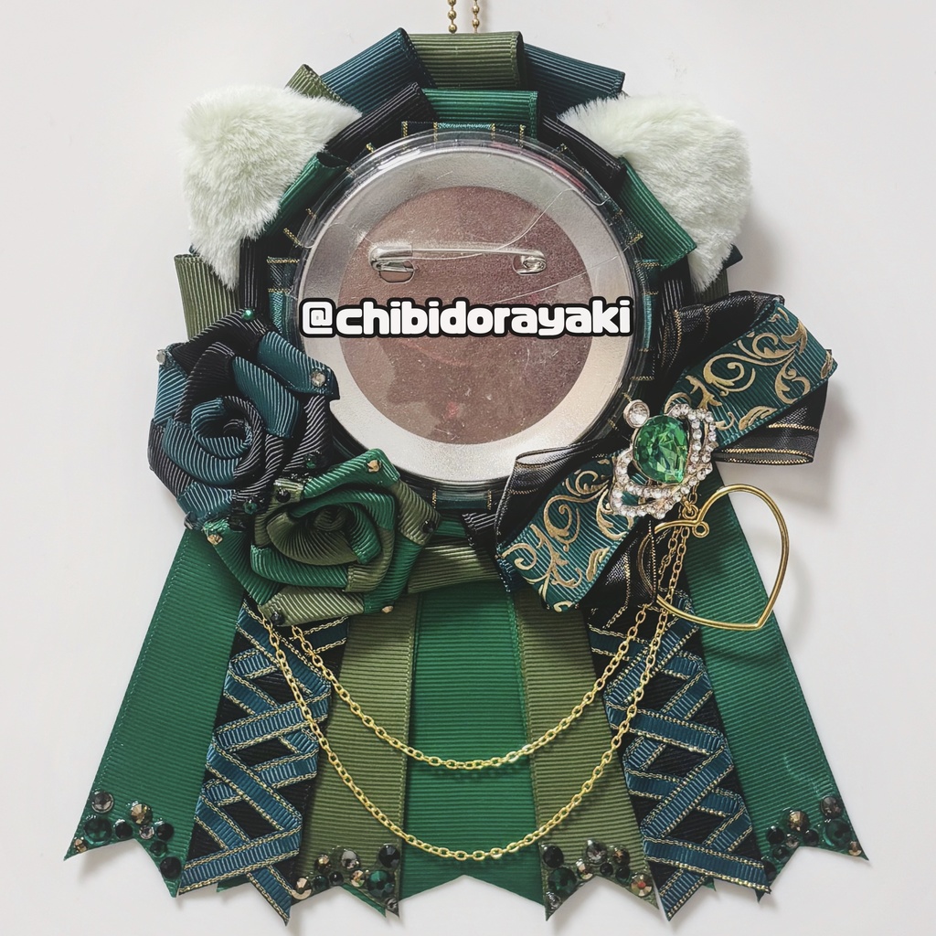 缶バッジ用ロゼット ロゼット オーダー オーダーロゼット 痛ロゼット ロゼットオーダー 緑 グリーン 黒 ゴールド ネコ耳 薔薇