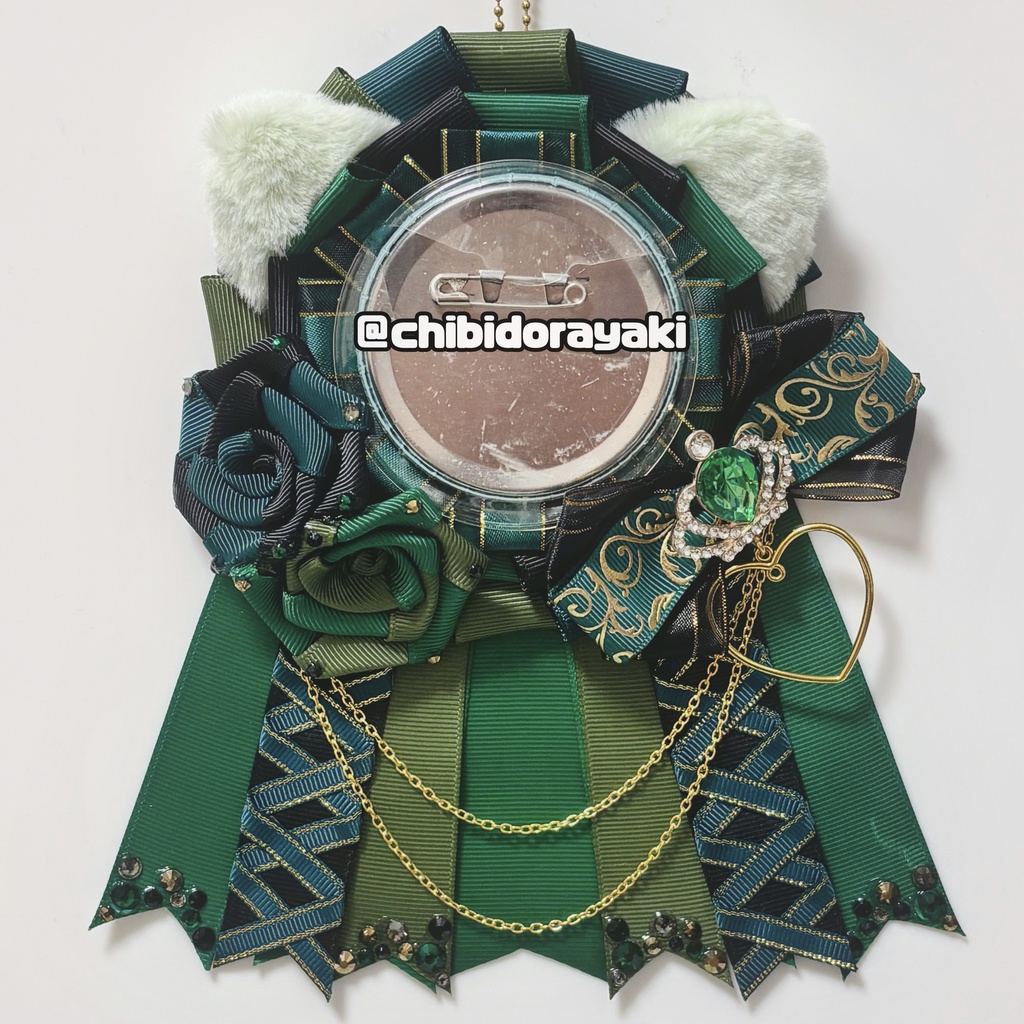 缶バッジ用ロゼット ロゼット オーダー オーダーロゼット 痛ロゼット ロゼットオーダー 緑 グリーン 黒 ゴールド ネコ耳 薔薇