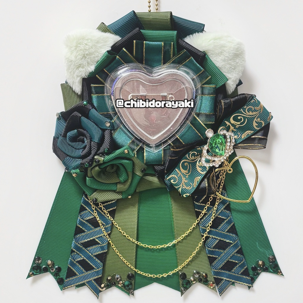 缶バッジ用ロゼット ロゼット オーダー オーダーロゼット 痛ロゼット ロゼットオーダー 緑 グリーン 黒 ゴールド ネコ耳 薔薇