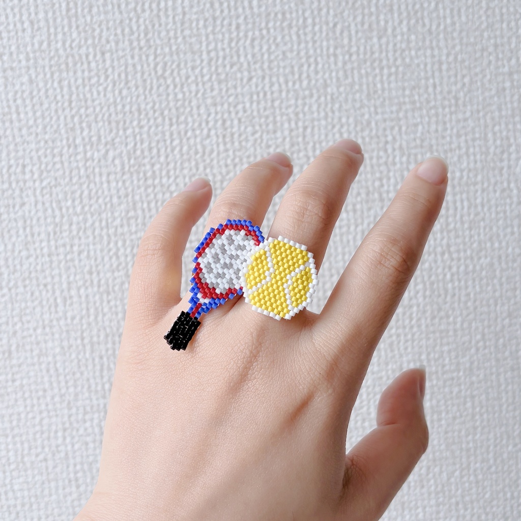 【親指隠し】テニス概念 ビーズリングセット ハンドメイド