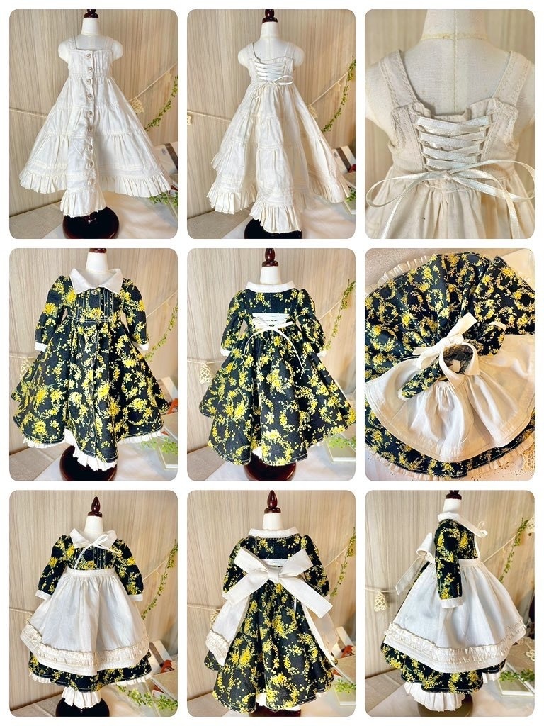 【販売終了】ミモザのエプロン付きワンピース