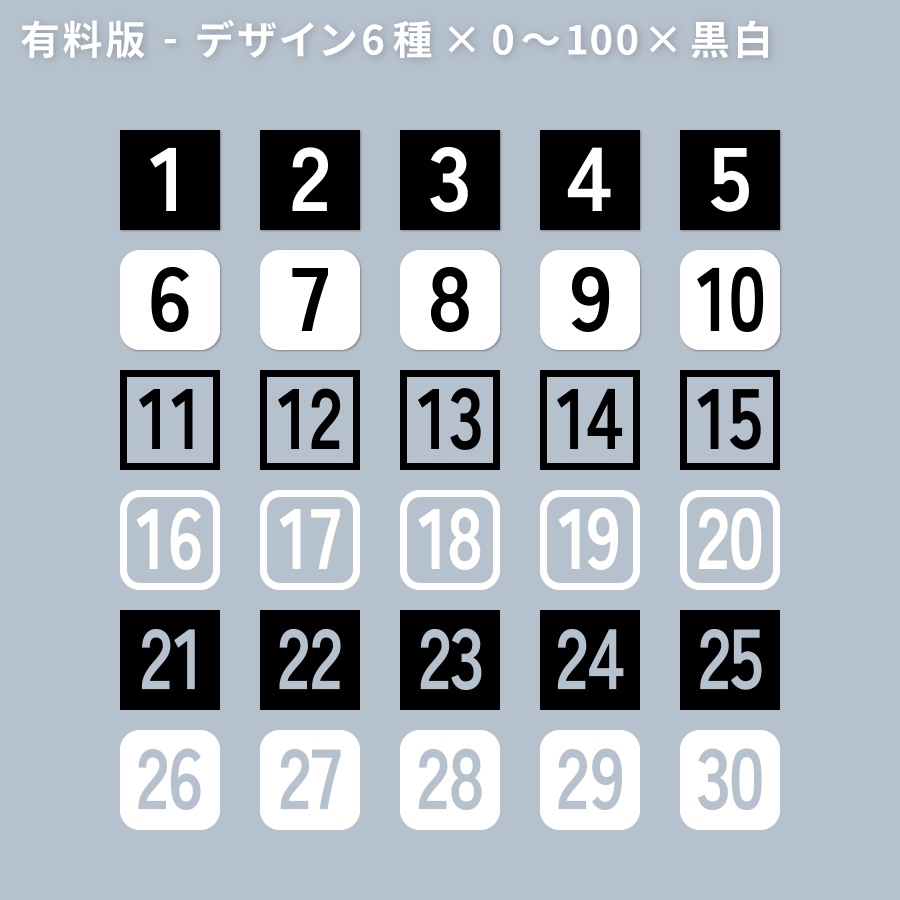【無料/有料】シンプルな数字パネル素材【新ココフォリア】