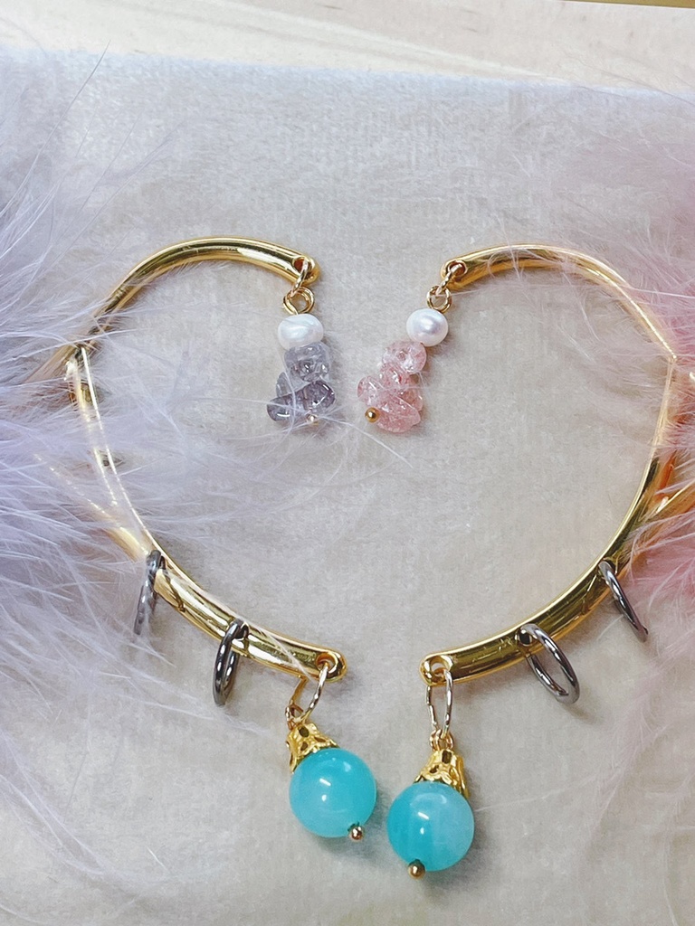 旧作SALE🐾天然石×淡水真珠×マラボーファーイヤーフック【五月雨江、村雲江】