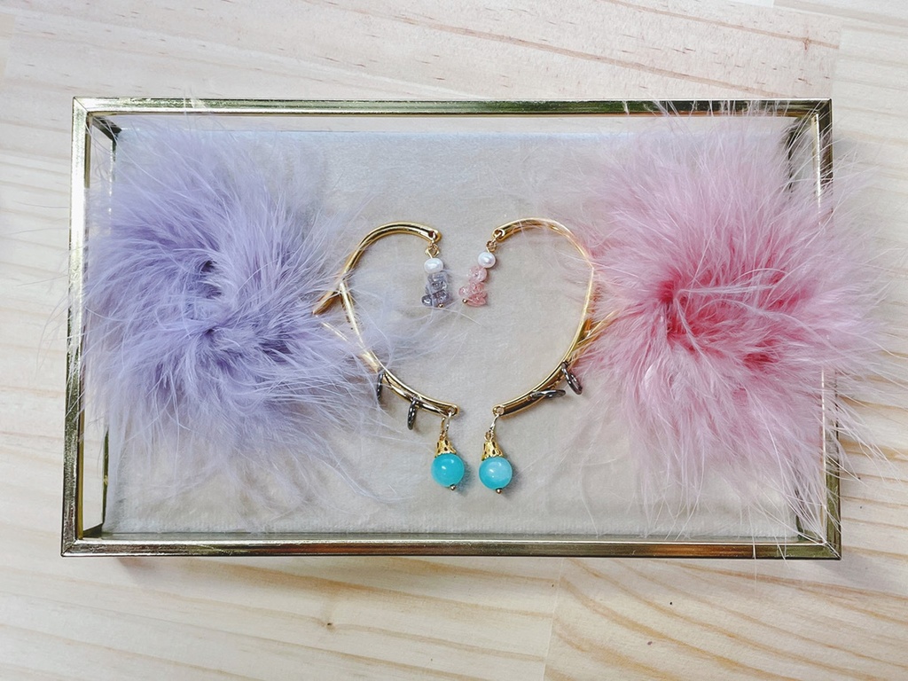 旧作SALE🐾天然石×淡水真珠×マラボーファーイヤーフック【五月雨江、村雲江】