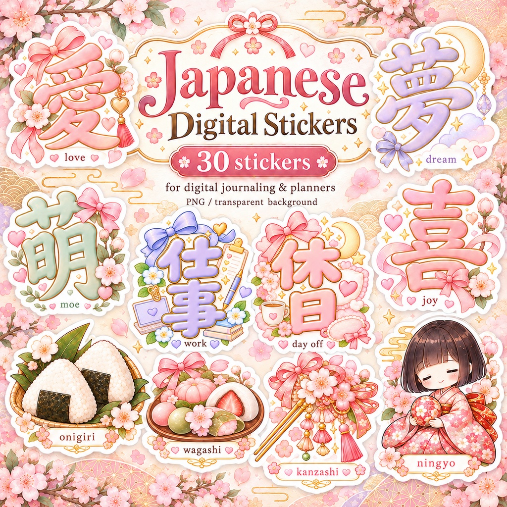 和風デジタルステッカー30個セット｜Japanese Kawaii Stickers