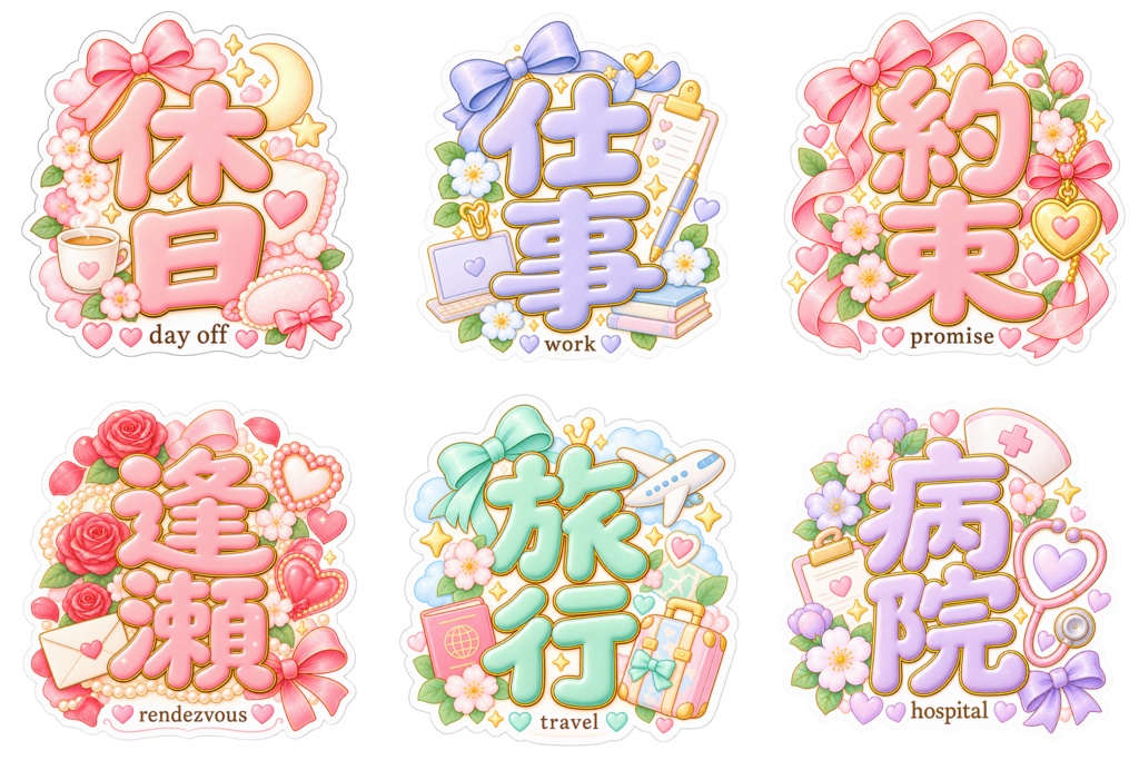 和風デジタルステッカー30個セット|Japanese Kawaii Stickers