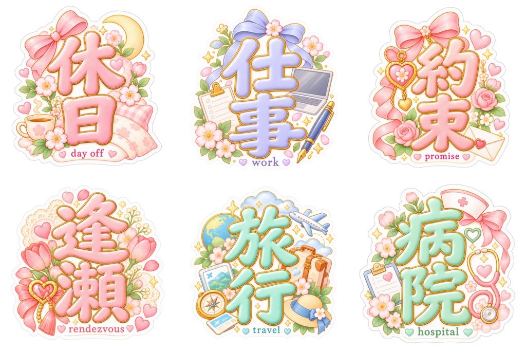 和風デジタルステッカー30個セット|Japanese Kawaii Stickers