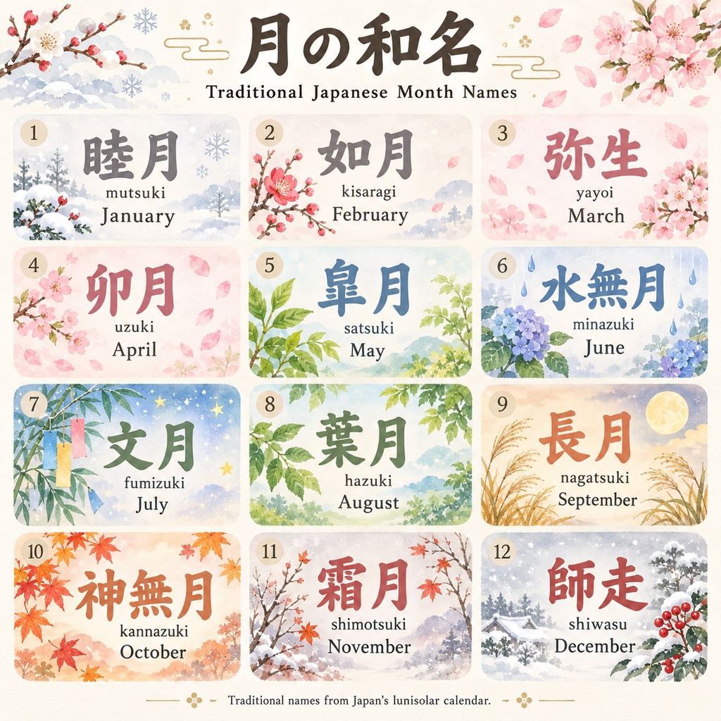 月の和名デジタルステッカー24個|Japanese Month Names・2 Styles