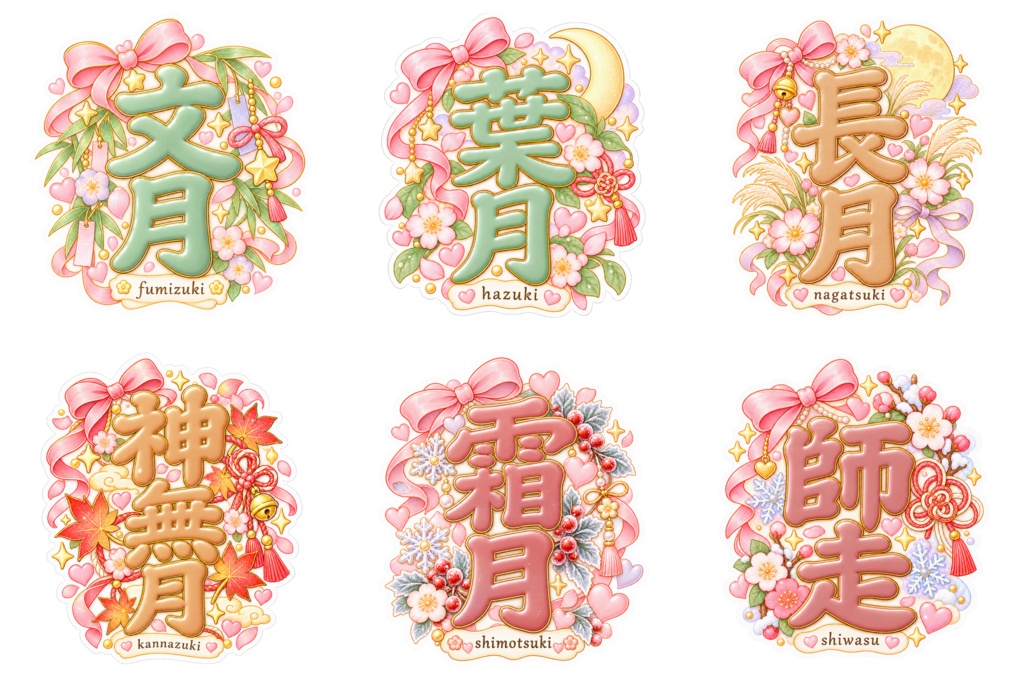 月の和名デジタルステッカー24個|Japanese Month Names・2 Styles