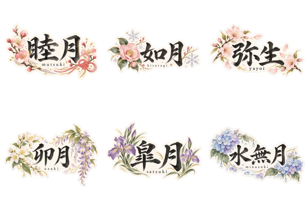 月の和名デジタルステッカー24個|Japanese Month Names・2 Styles