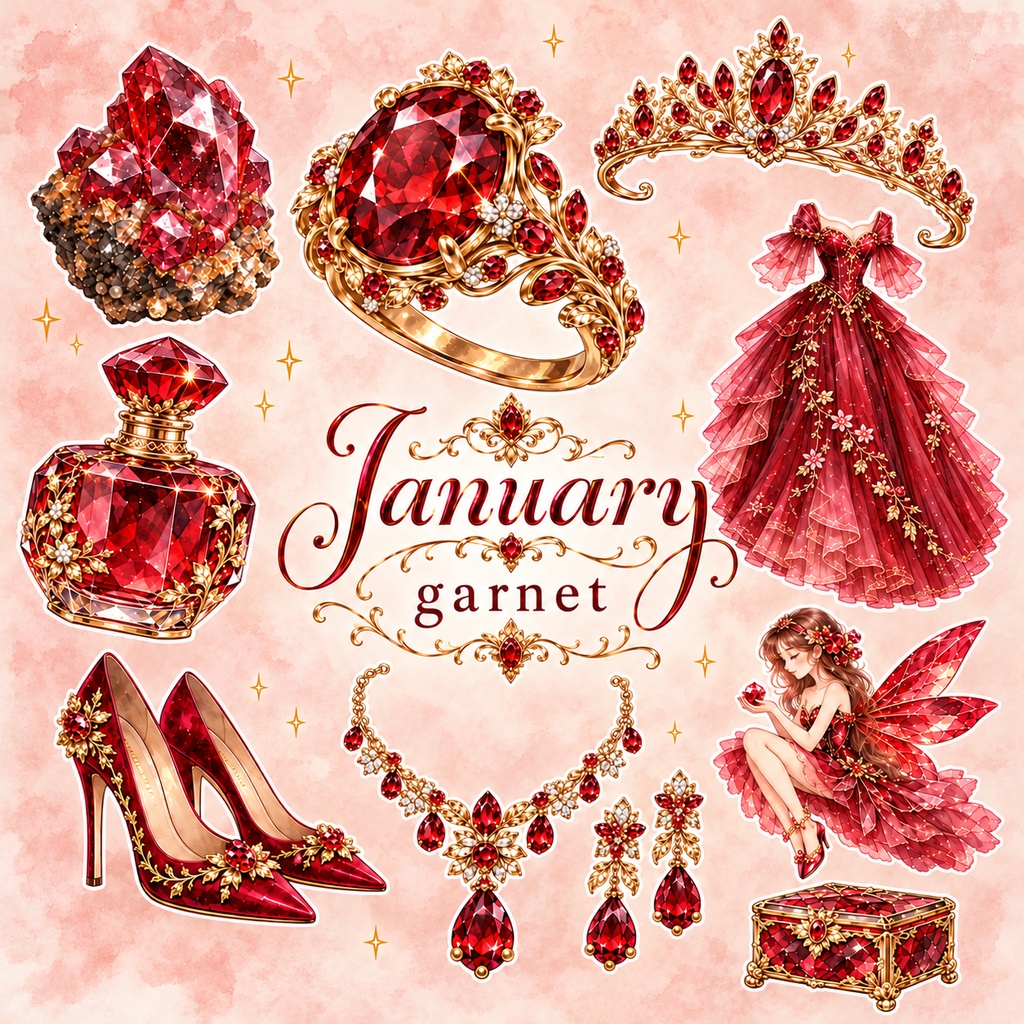 1月の誕生石 ガーネット｜デジタルステッカー11枚｜January Garnet
