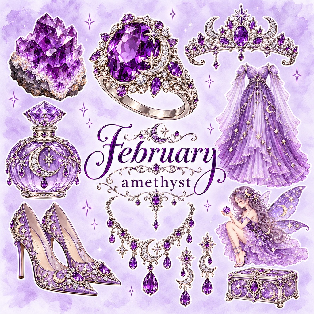 2月の誕生石 アメジスト｜デジタルステッカー11枚｜February Amethyst