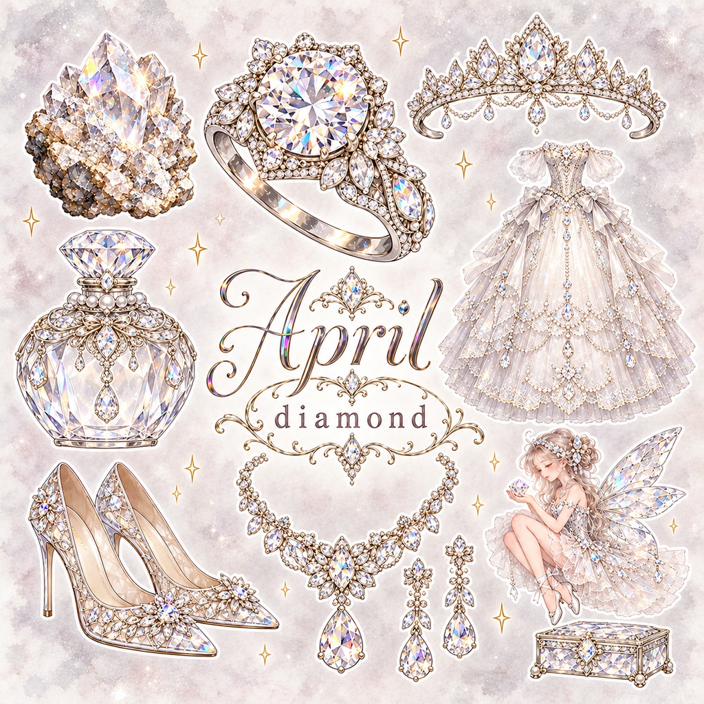 4月の誕生石 ダイヤモンド｜デジタルステッカー11枚｜April Diamond
