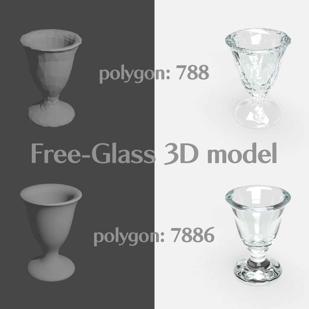 【3Dモデル】シンプルグラス2種(FBX)【ポリゴン数788&7886】