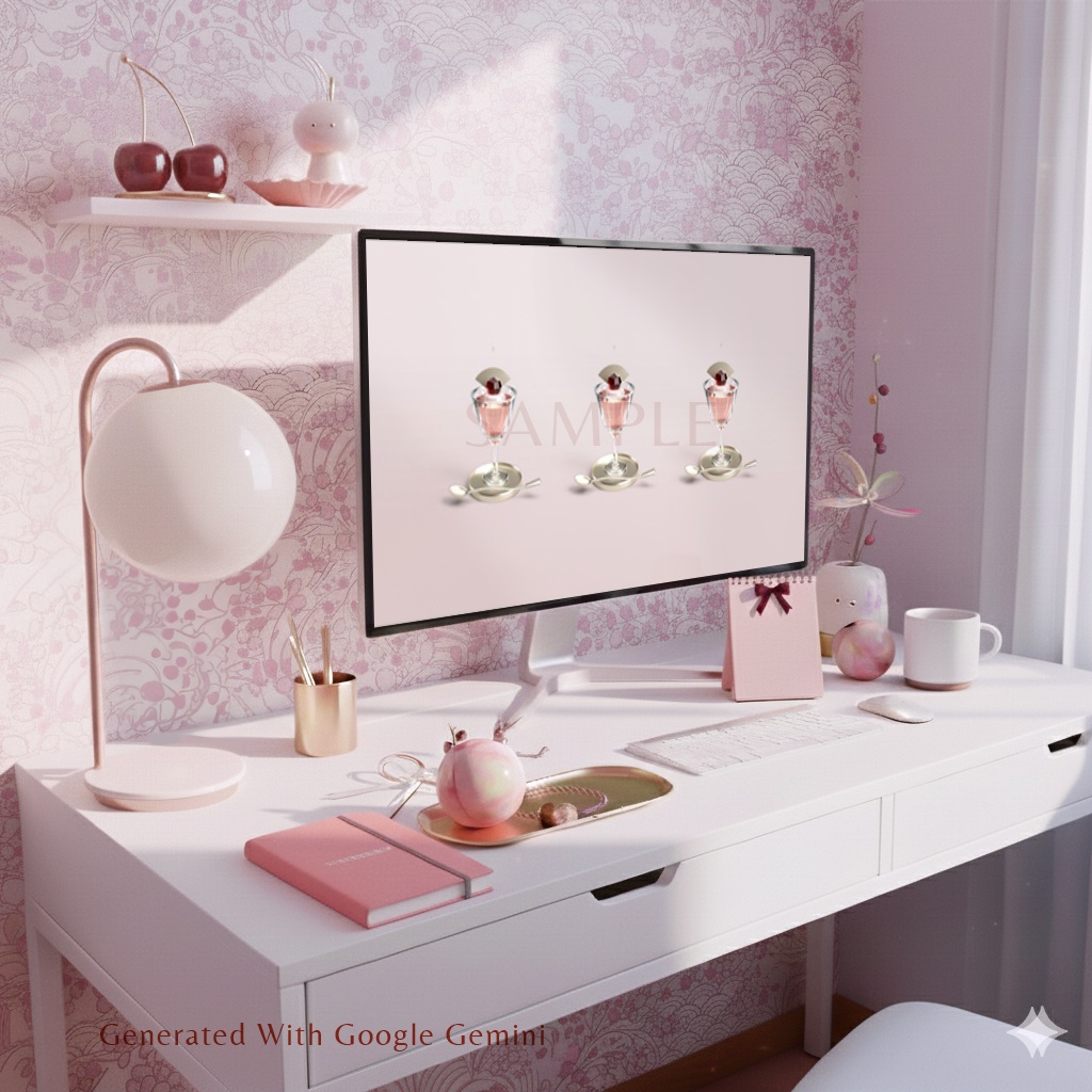 【デジタル壁紙4枚入】幕開けを灯す深紅の導き:ガーネット×チェリーゼリー(3Dアート)