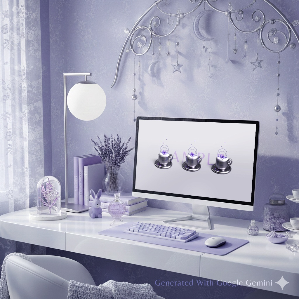 【デジタル壁紙4枚入】甘美にたなびく丹碧の廻り:アメシスト×ラベンダーラテ(3Dアート)