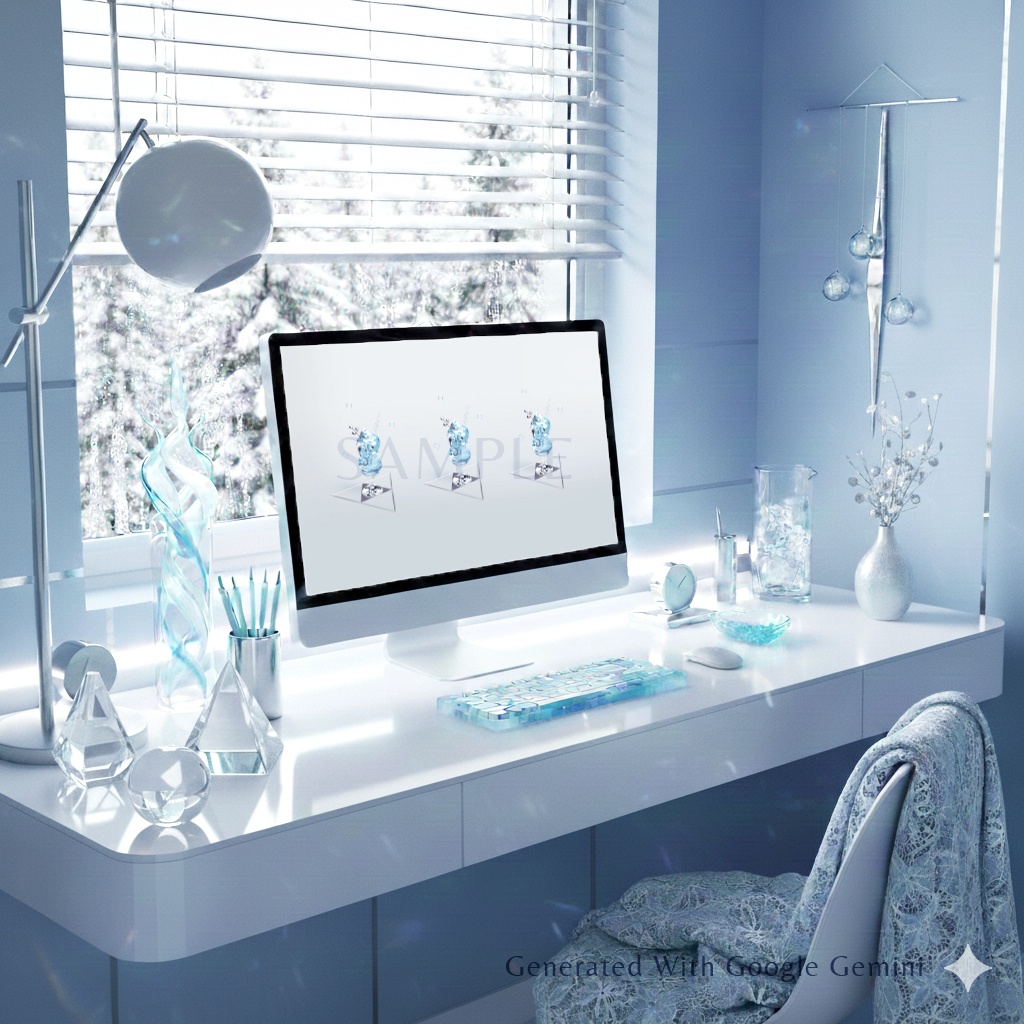 【デジタル壁紙4枚入】綻ぶ蕾と解氷の囁き:アクアマリン×ソーダ(3Dアート)