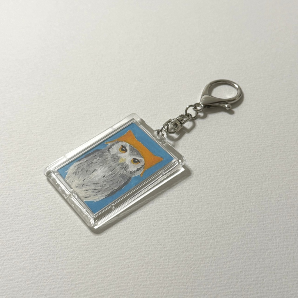 アフリカオオコノハズクのミニ原画キーホルダー