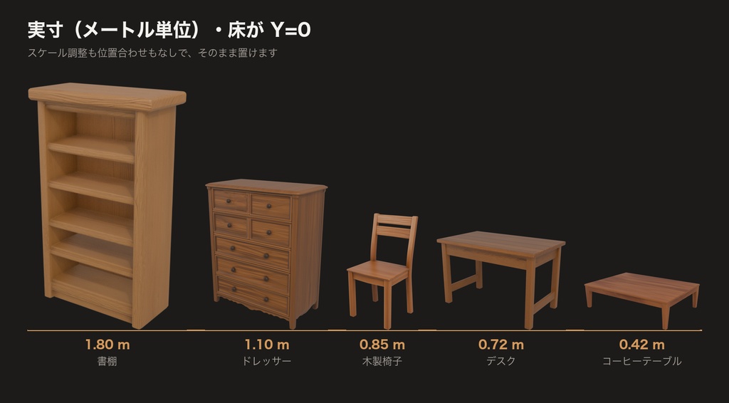 高精細 家具モデル 16点セット Vol.1(glTF / FBX・実寸)