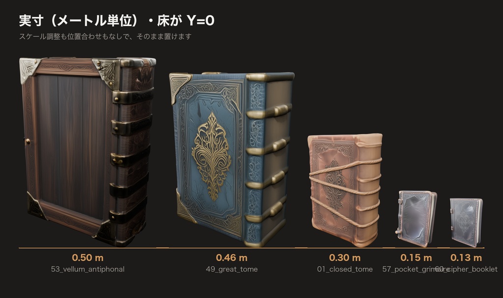 ダークファンタジー 書物パック Vol.1(54点 / glTF + FBX / 2K PBR / 実寸)