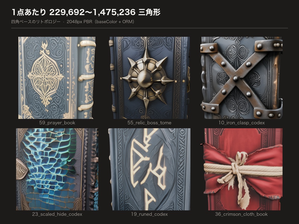 ダークファンタジー 書物パック Vol.1(54点 / glTF + FBX / 2K PBR / 実寸)