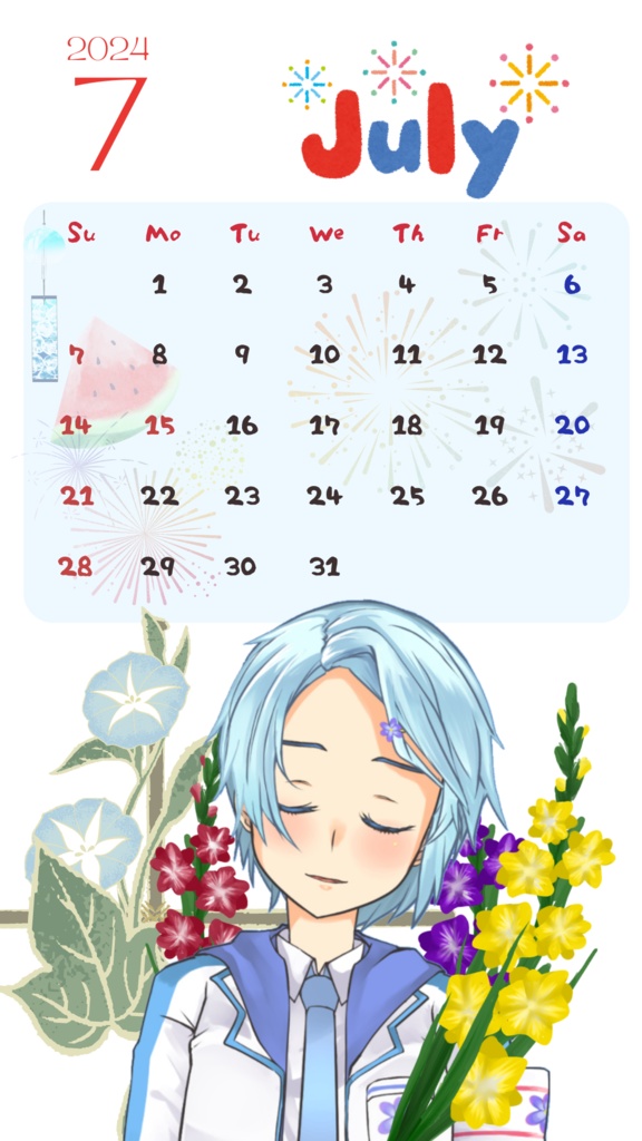 ７月　深純悠スマホ壁紙カレンダー