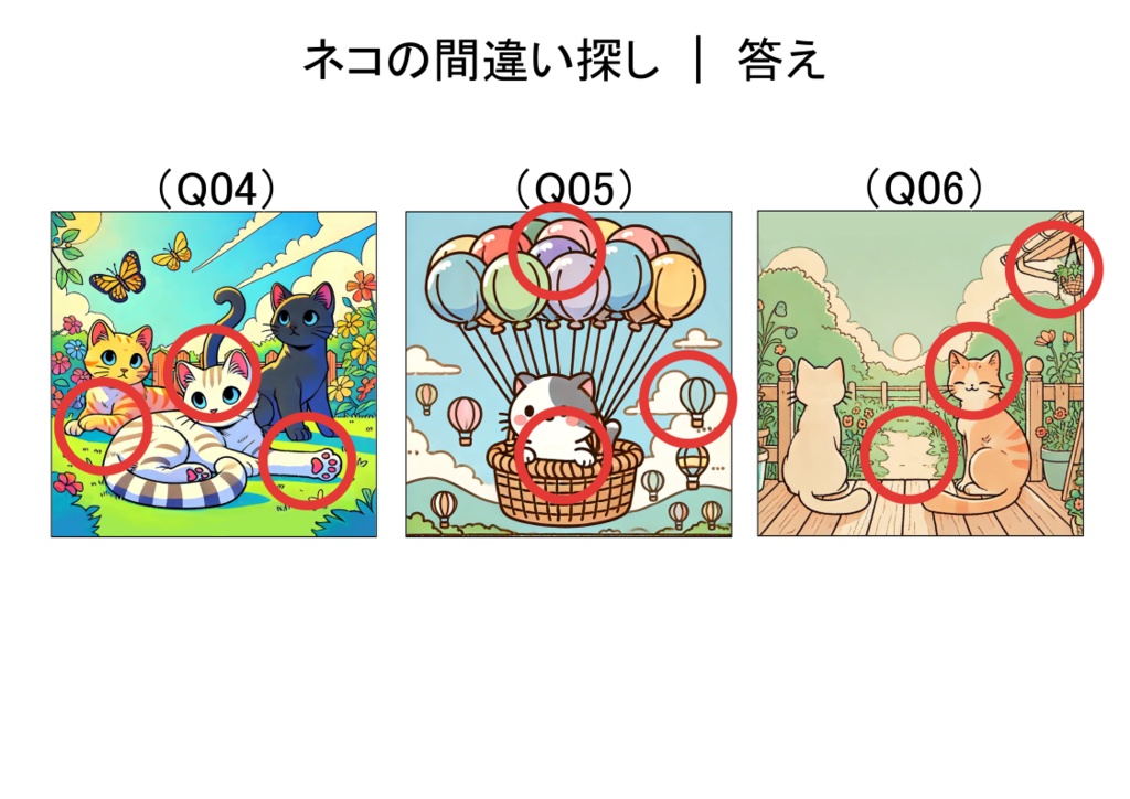 間違い探し Vol.1 -猫編- おためし版・しっかり版・たっぷり版(PDF)