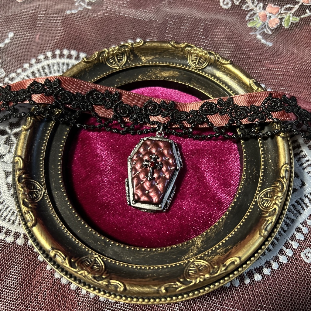 薔薇レースとリボンの棺桶チョーカー<全3色>