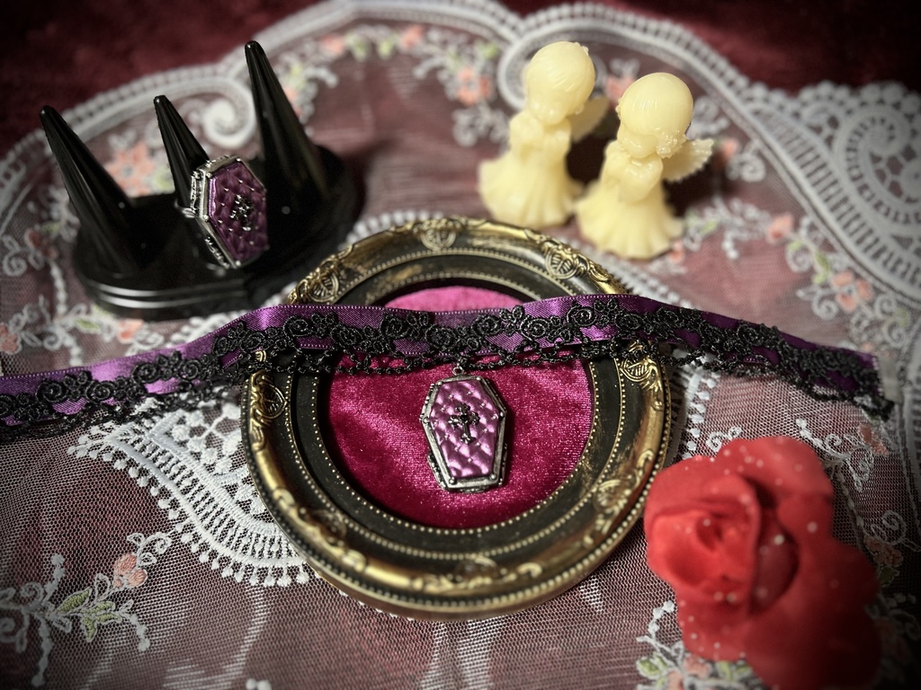 薔薇レースとリボンの棺桶チョーカー<全3色>