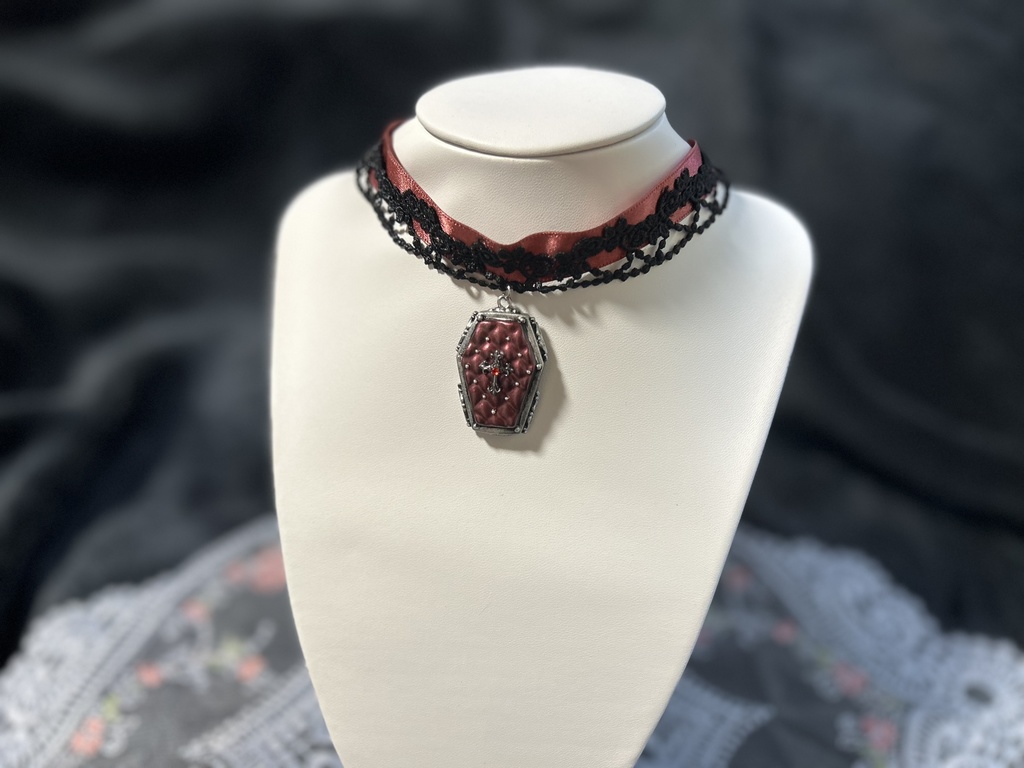 薔薇レースとリボンの棺桶チョーカー<全3色>