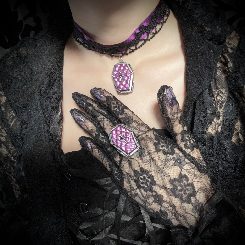 薔薇レースとリボンの棺桶チョーカー<全3色>