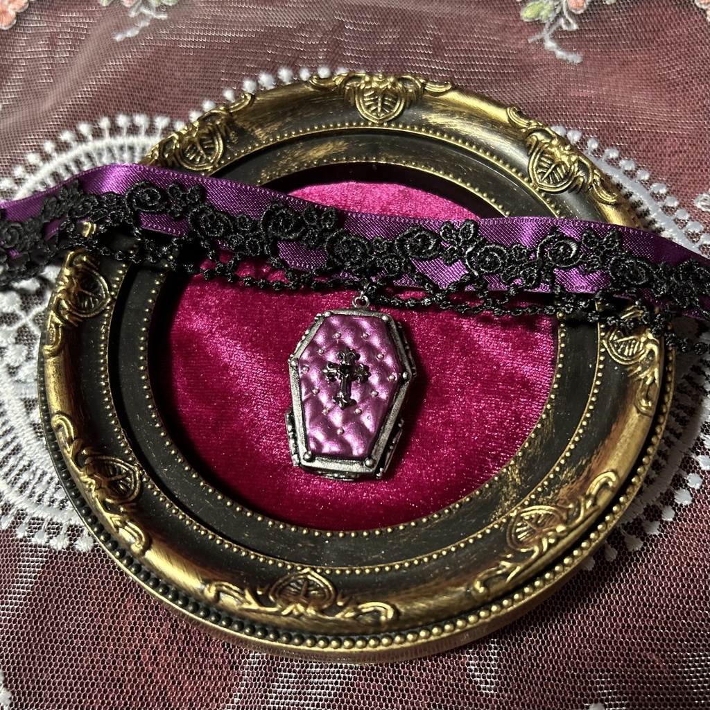 薔薇レースとリボンの棺桶チョーカー<全3色>