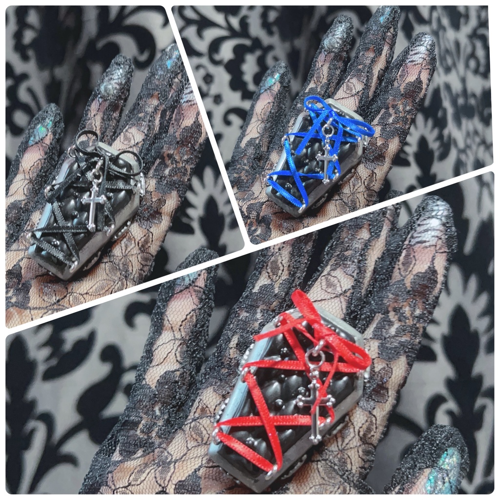 編み上げリボンの棺桶リング<タナトスブラック>