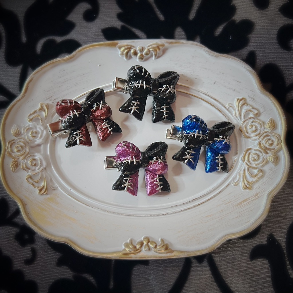 Spooky Doll Ribbon つぎはぎリボンのヘアクリップ