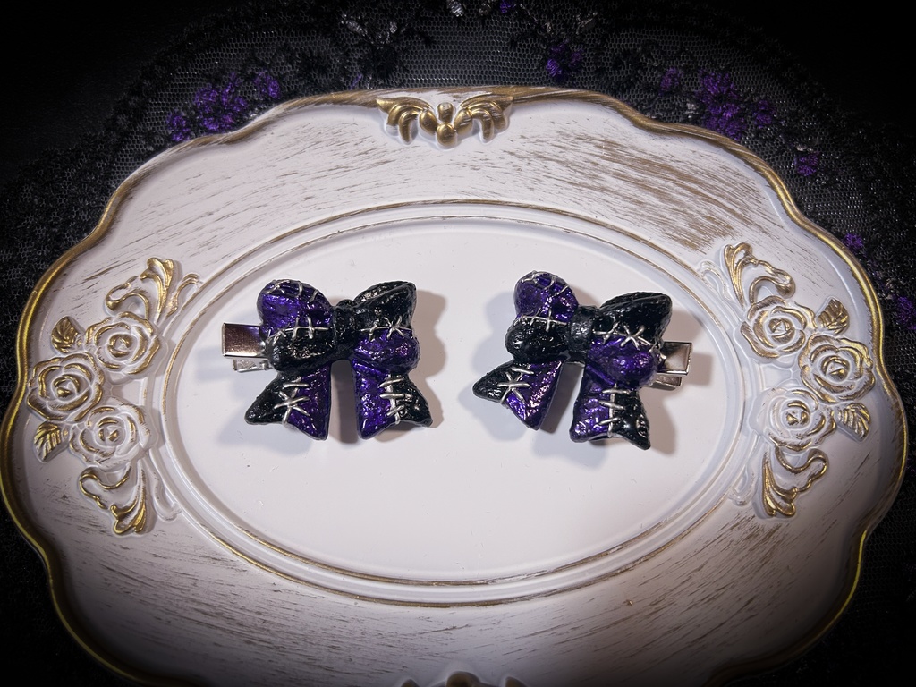 Spooky Doll Ribbon つぎはぎリボンのヘアクリップ