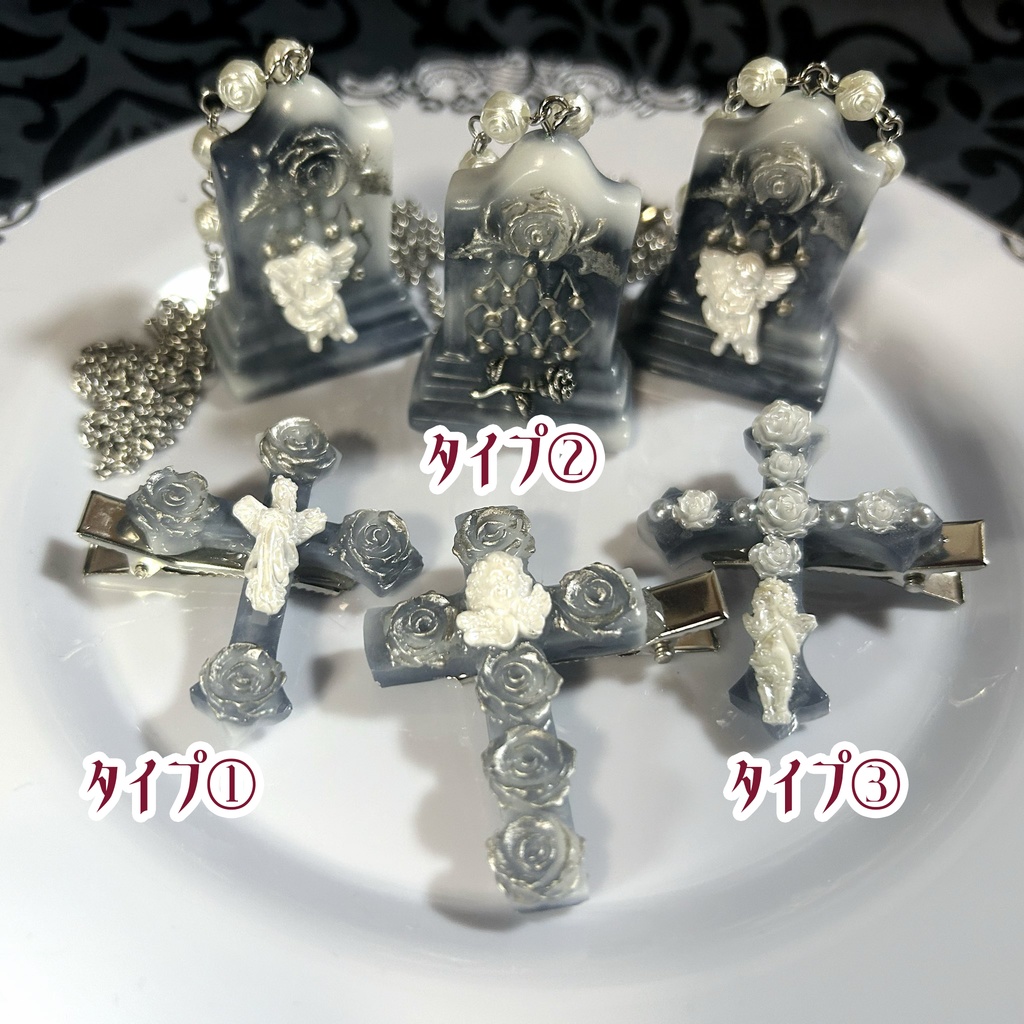 <Angelic Garden>天使と薔薇の十字架ヘアクリップ