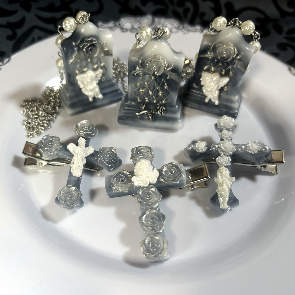 ＜Angelic Garden＞天使と薔薇の十字架ヘアクリップ